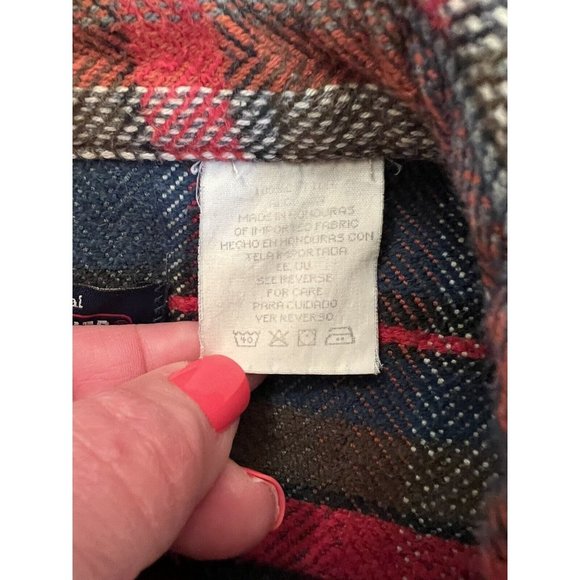 VINTAGE 5 Brother Red Blue Cropped Work Shirt Large Pockets Size Large Grunge - Picture 5 of 6